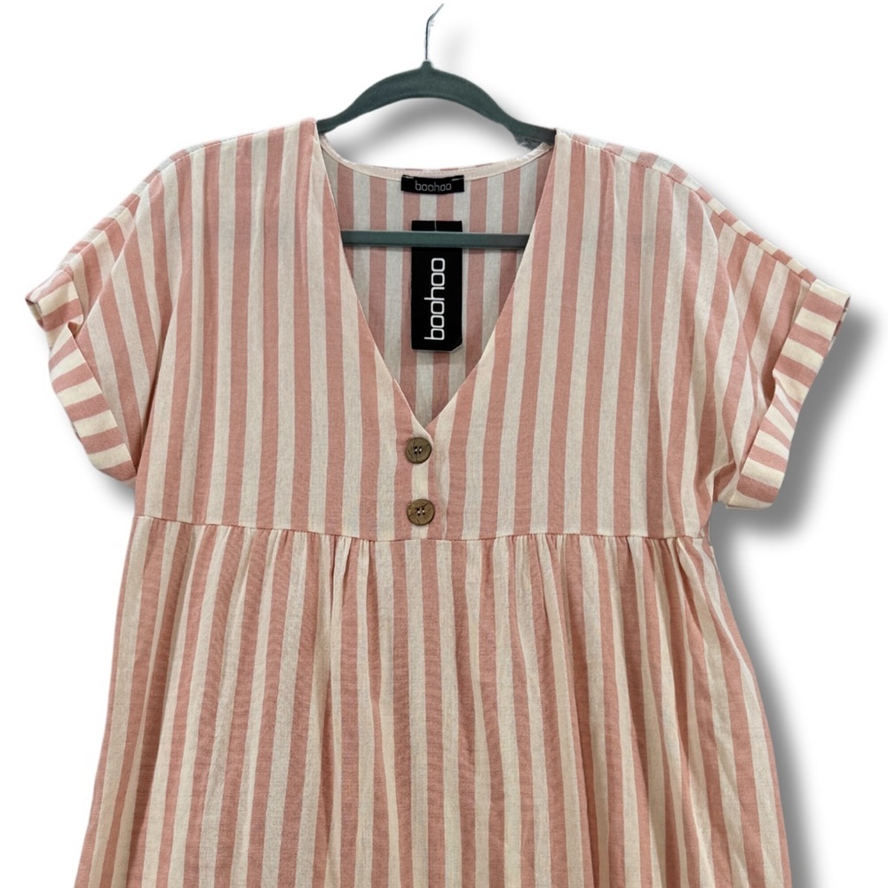 NWT Boohoo Womens Pink & Cream Linen Look Dress Made In Italy Size 12 New w tags - Picture 2 of 9